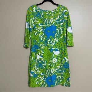 Lilly Pulitzer‎ Dress Small Charlene Shift Limeade Lion Print Green Knit Cotton